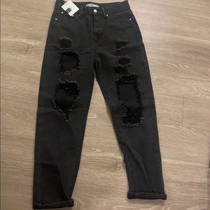 Black Ripped Mom Jeans